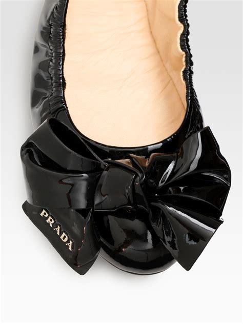 prada black flats with bow|Prada leather ballet flats.